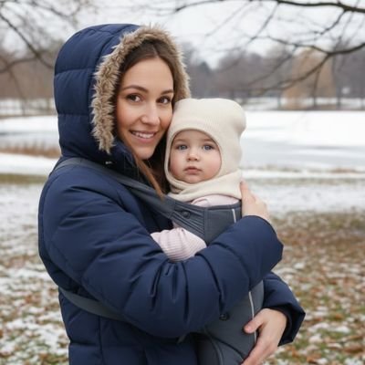 Cagoule bébé Bellorin respirante au chaud dans les bras de sa maman