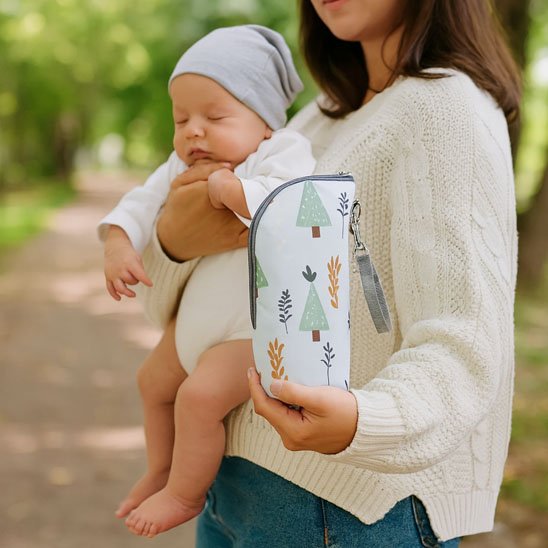 Porte biberon nomade CoconLait™ utile pour tous les ages sur une marche avec bébé