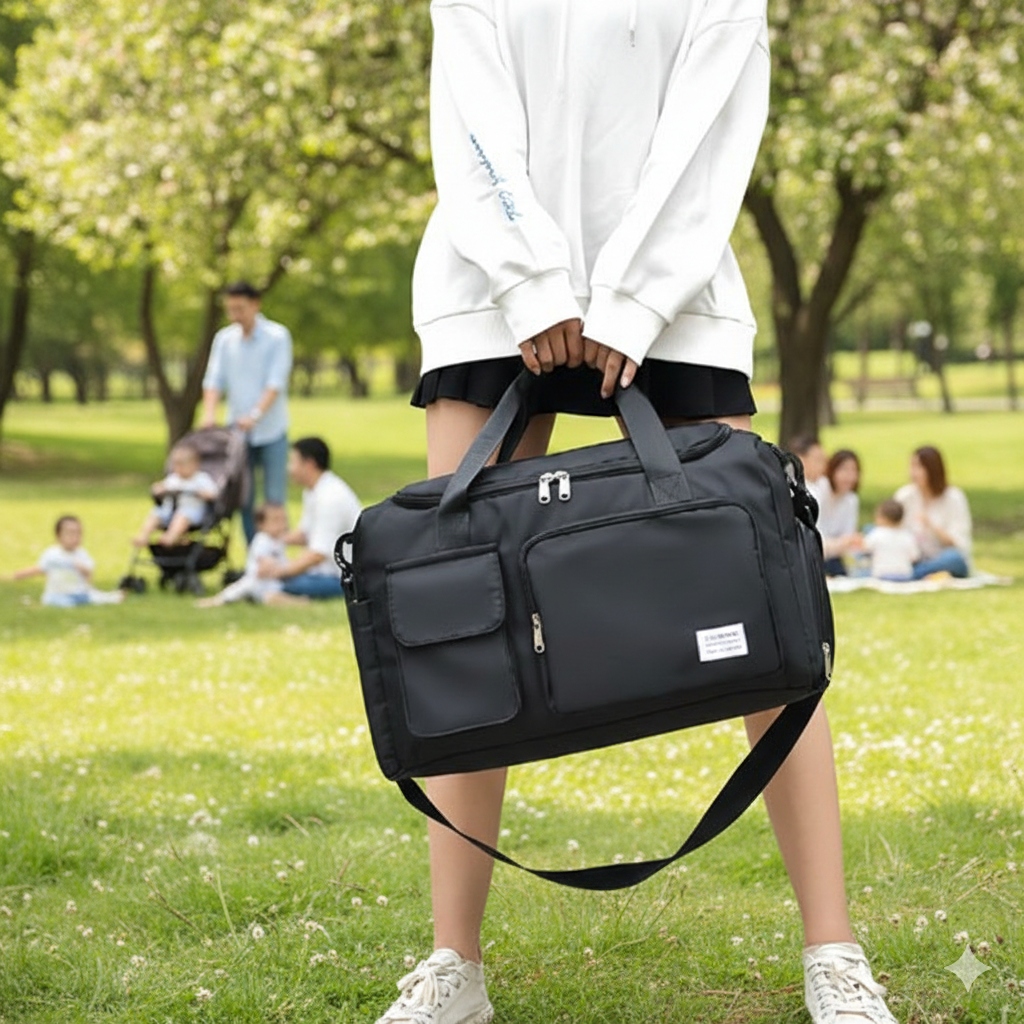 Sac Voyage Pratikau multifonction lors d'une sortie au parc en famille