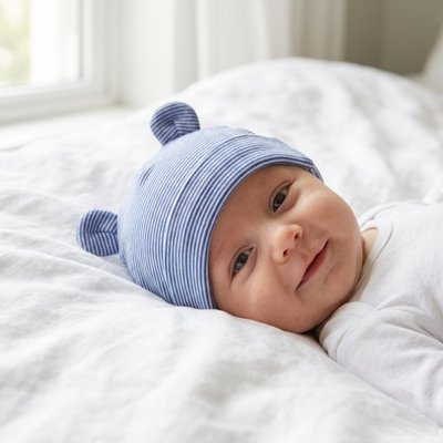 Bonnet bébé Giglio Bébé heureux avec son bonnet en coton bio