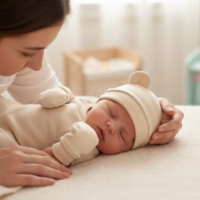 Bonnet Bébé Gioia respirant maman dépose son bébé pour dormir