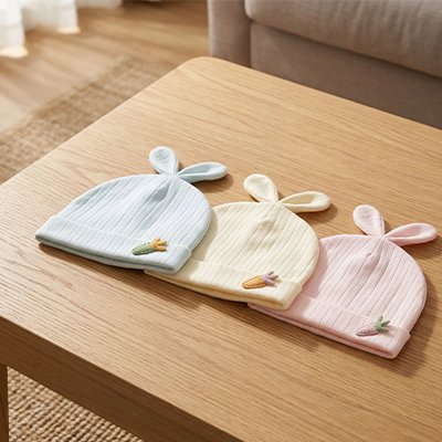 Bonnet bébé ajustable Paris™ — trois coloris pastel bleu, rose et jaune pour tous les bébés