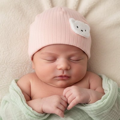 Bonnet bébé Trilli chaud en coton bio pour un nouveau-né qui dort paisiblement au chaud