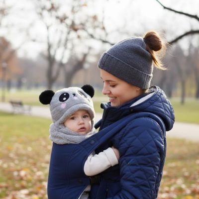 Cagoule bébé Ventia protection coupe-vent idéale pour les sorties en porte-bébé durant l'hiver.