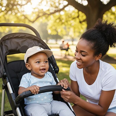 Casquettes bébé Rivento Bébé heureux au parcavec sa casquette bébé légère
