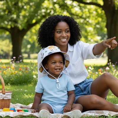 Chapeau bébé Solviane "Protection et tendresse contre le soleil lors d'un pique-nique avec maman.
