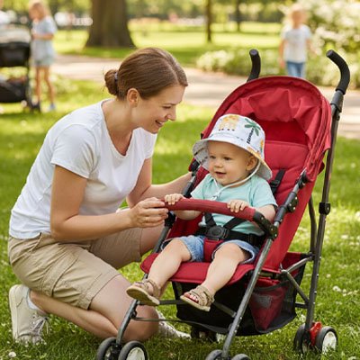 Chapeau bébé Solviane unisex nisexe : protection idéale en poussette lors d'une balade au parc.
