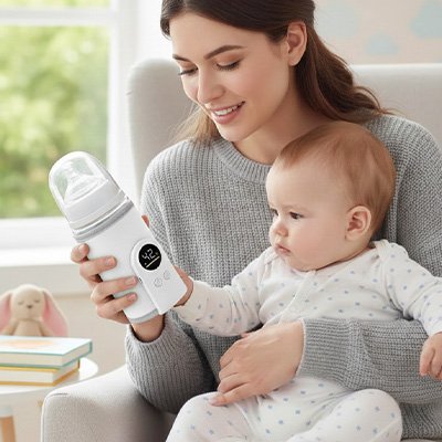 Chauffe-biberon DouceHeure rechargeable pret pour le boire du bébé