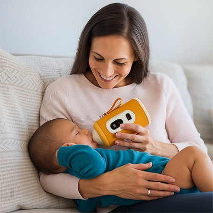 Chauffe Biberon Zenitherm nomade maman élégante nourrissant son bébé endormi en toute sérénité