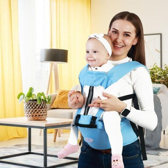 Porte Bébé SécuDoux confortable avec siège à hanche : bébé assis à l'avant en confort