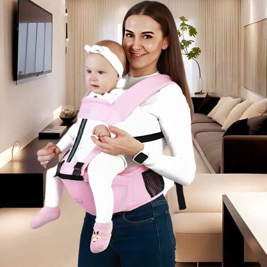 Porte Bébé SécuDoux universelle Maman utilise le porte-bébé SécuDoux universelle avec bébé assise tabouret