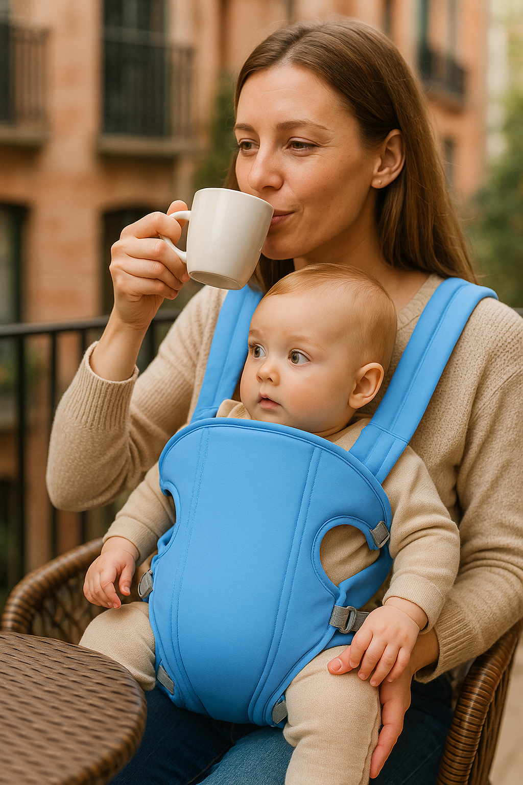 Porte bébé - Calynid Ergonomique bebe bleu pale bien confortable et en bonne compagnie