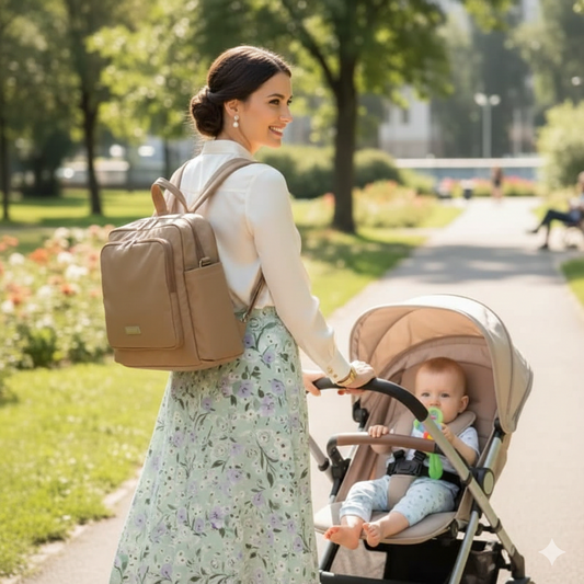 Sac à dos à langer Oraxio Multi-fonction l'allié chic pour maman et bébé en poussette.
