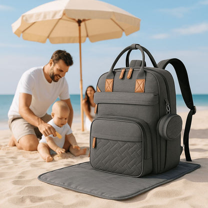 Sac à dos à langer MamanZen évolutif et résistant, le compagnon idéal pour une sortie plage