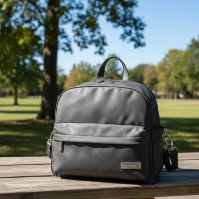 Sac à langer bébé Voyaflux pratique, stylé et chic sur une table en plein air.