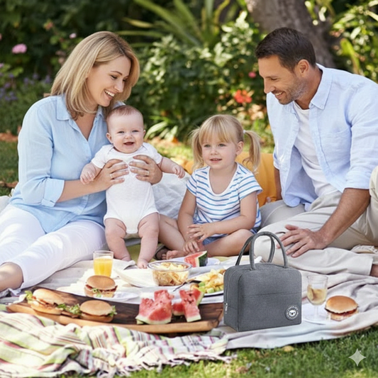 Sac Isotherme Liberbox Bebe famille en sortie plein air avec leur sac repas isotherme