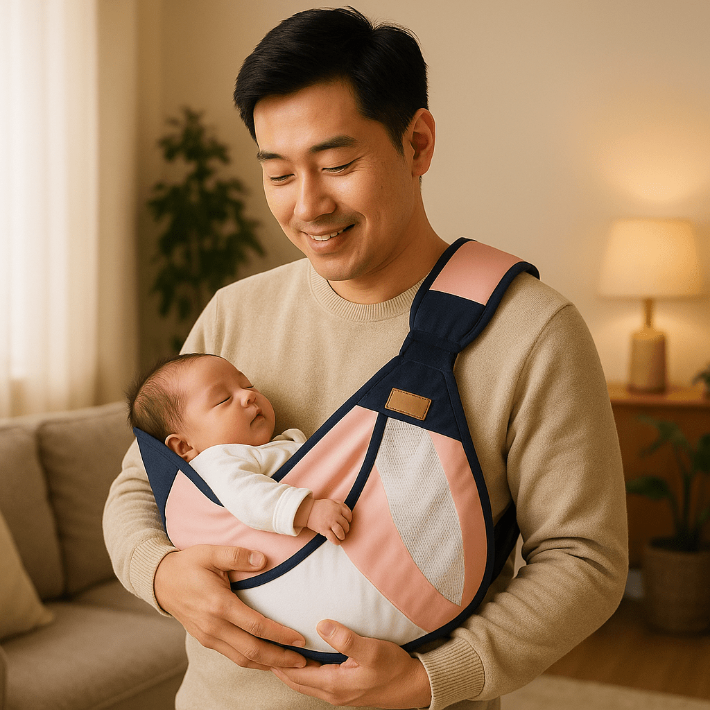 Sling Porte Bébé - Nevia™ Rose cerise - papa en admiration de son bebeChouchous les Bébés