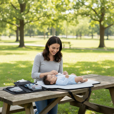 Tapis à langer nomade Sorella™ — change serein sur la table de pique-nique, liberté totale