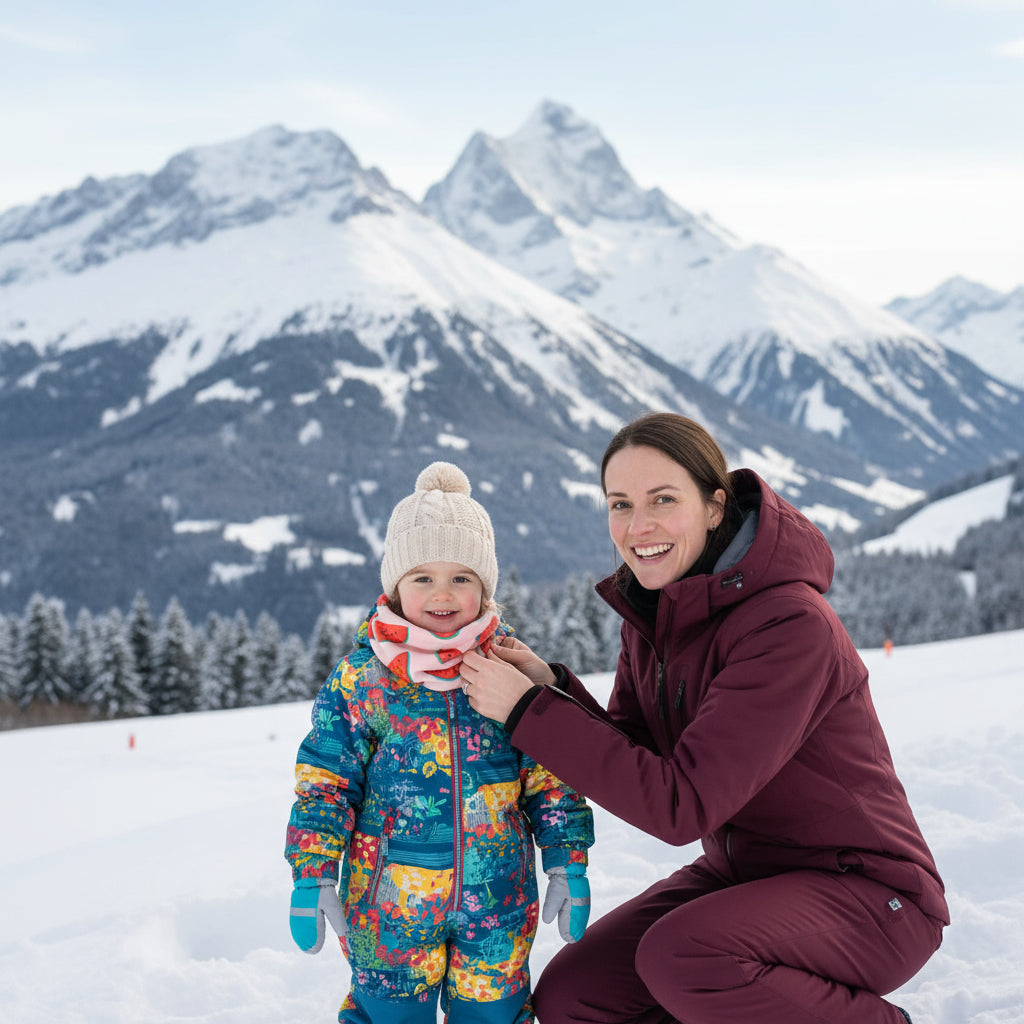 Tour de cou bébé extra-doux — maman avec bébé dans les Alpes