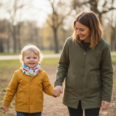 Tour de cou enfant sécuritaire — extra-doux maman qui marche avec son bébé dehors